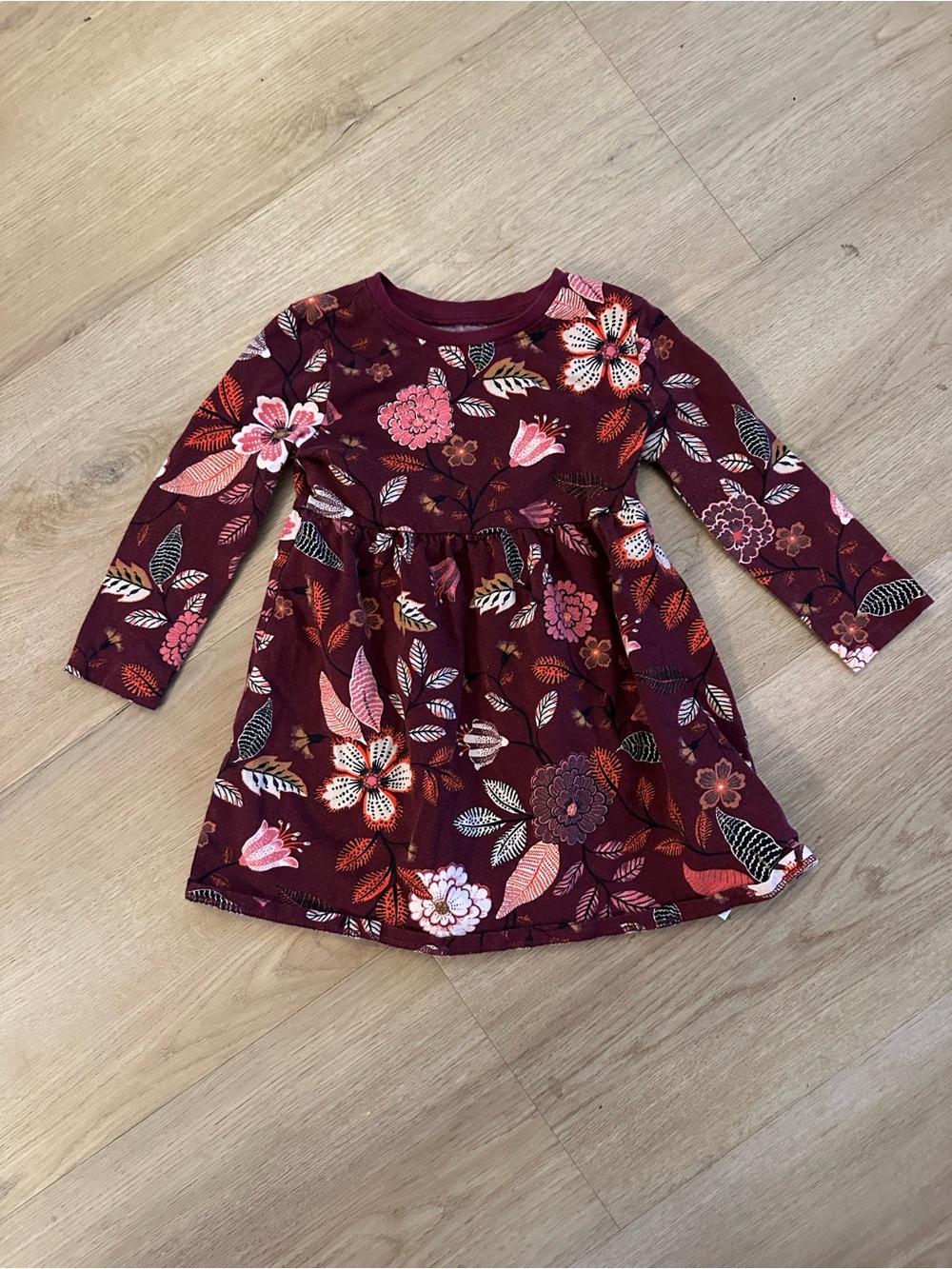 Old Navy Burgundy Floral Long Sleeve Dress with Pink & Cream Accents